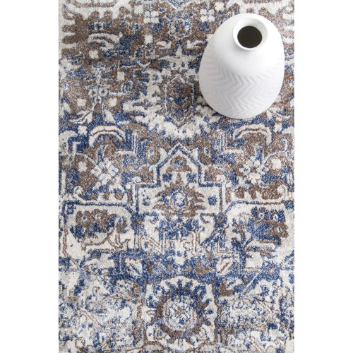 Bungalow Rose Keener Performance Blue/White Rug & Reviews Wayfair